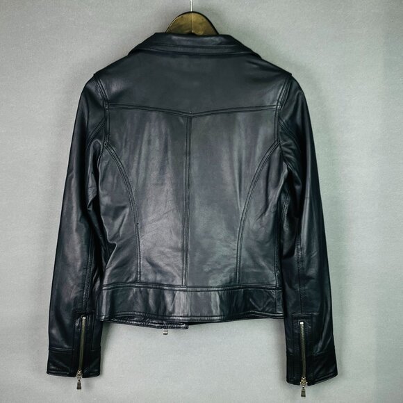 Ted Baker Women Black Biker Leather Jacket size 2, barely worn, like new - Picture 2 of 13